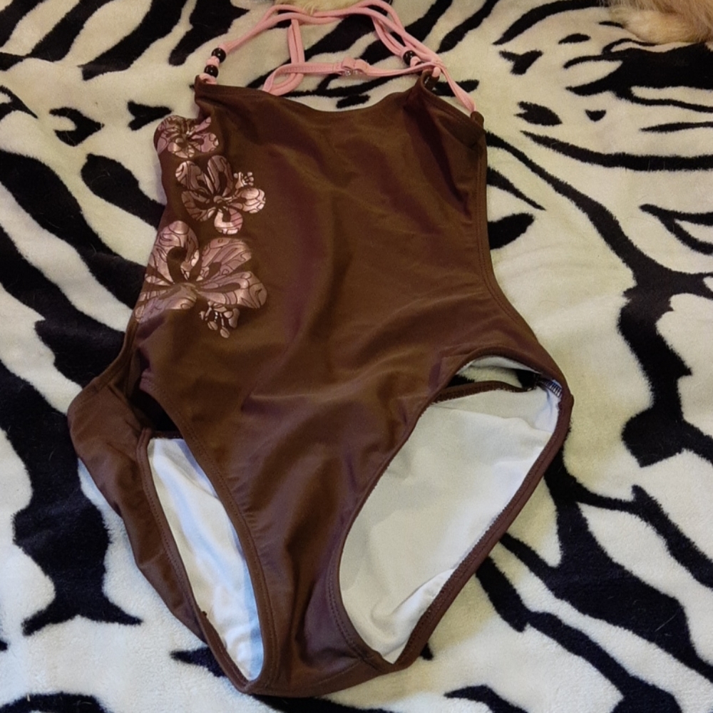 Brown Floral Women's One Piece Swimsuit